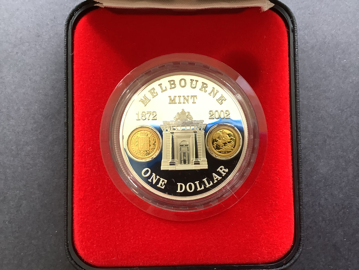 2002 $1 Fine Silver Proof. Melbourne Mint 1872-2002.