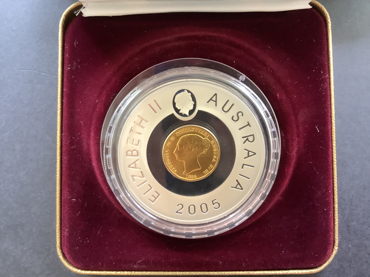 2005 $1 Silver Proof Subscription Coin. 1855 Sydney Half Sovereign.