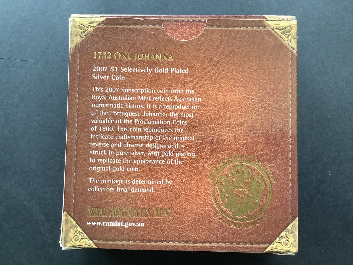 2007 $1 Selectively Gold Plated Silver Subscription Coin. 1732 One Johanna.