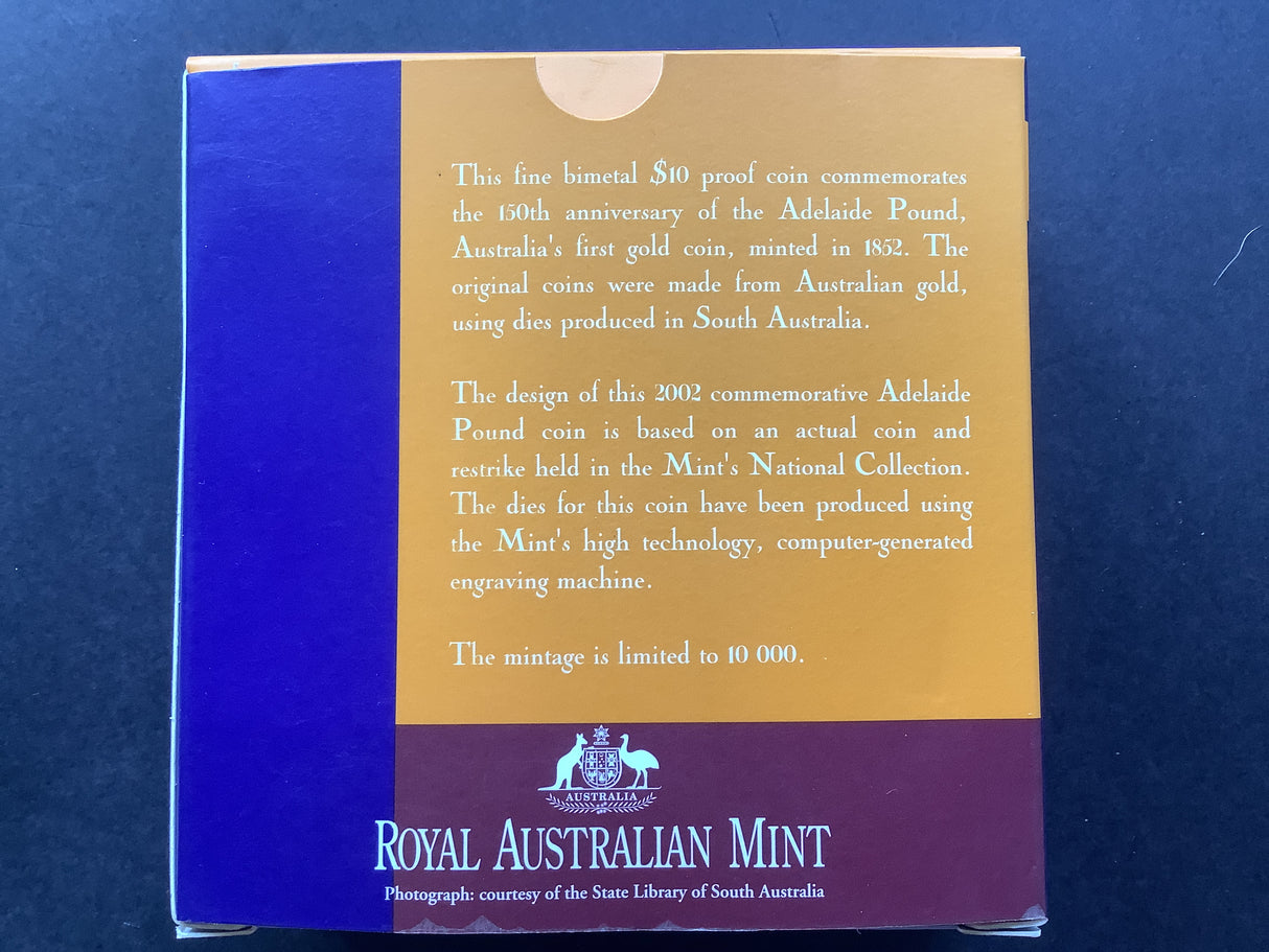 2002 $10 Silver Proof Coin. 150th Anniversary of the Adelaide Pound.
