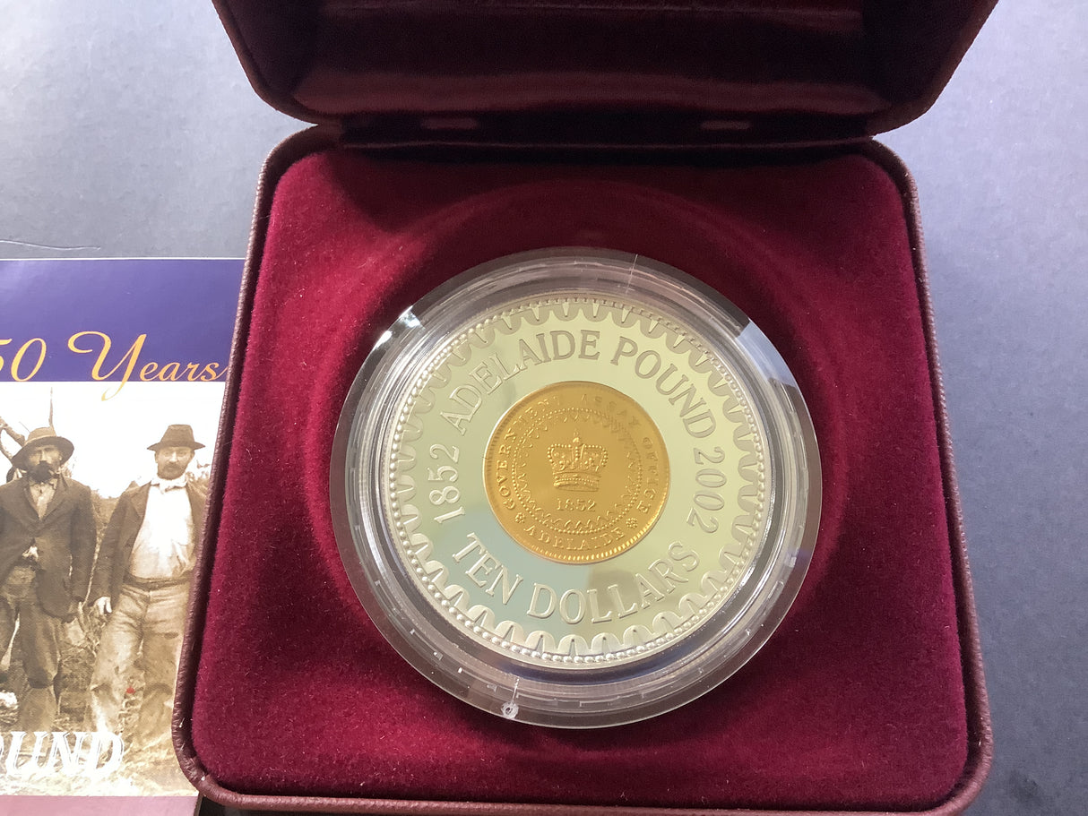 2002 $10 Silver Proof Coin. 150th Anniversary of the Adelaide Pound.