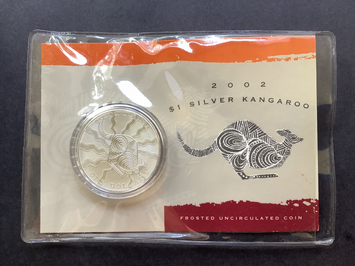 2002 $1 Silver Kangaroo. Frosted Uncirculated Coin.
