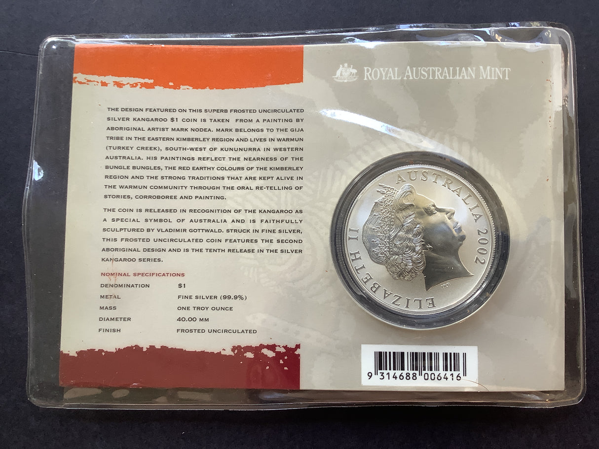 2002 $1 Silver Kangaroo. Frosted Uncirculated Coin.