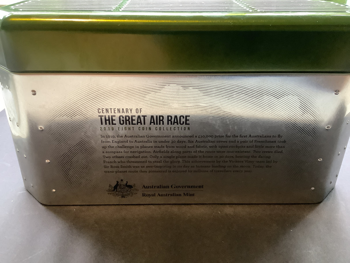 2019 Centenary of the Great Air Race England to Australia. 8 Coin Tin Set.