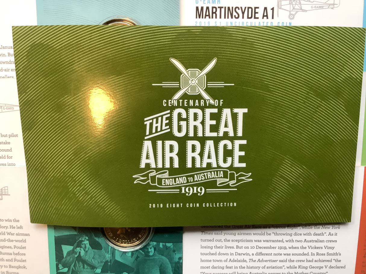 2019 Centenary of the Great Air Race England to Australia. 8 Coin Tin Set.