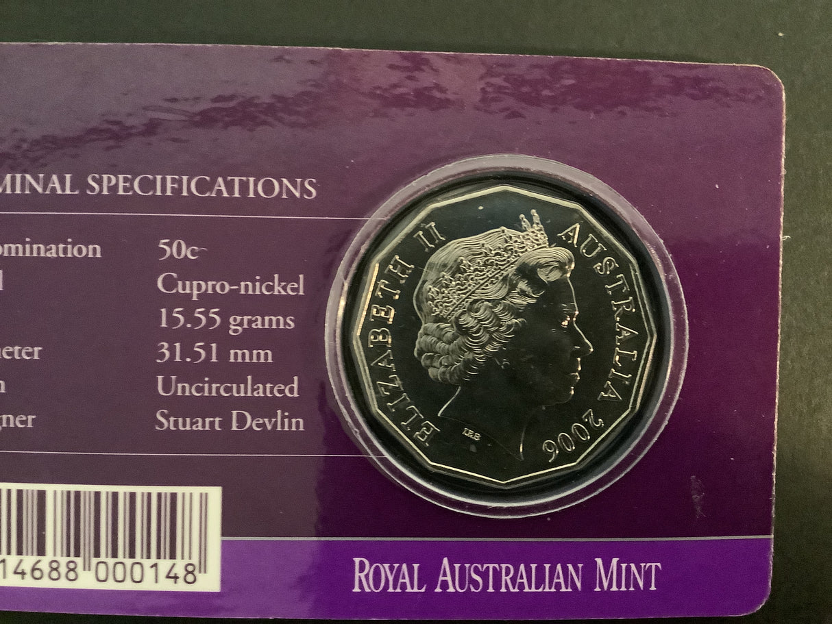 2006 50c Her Majesty 80th Birthday. Carded Coin