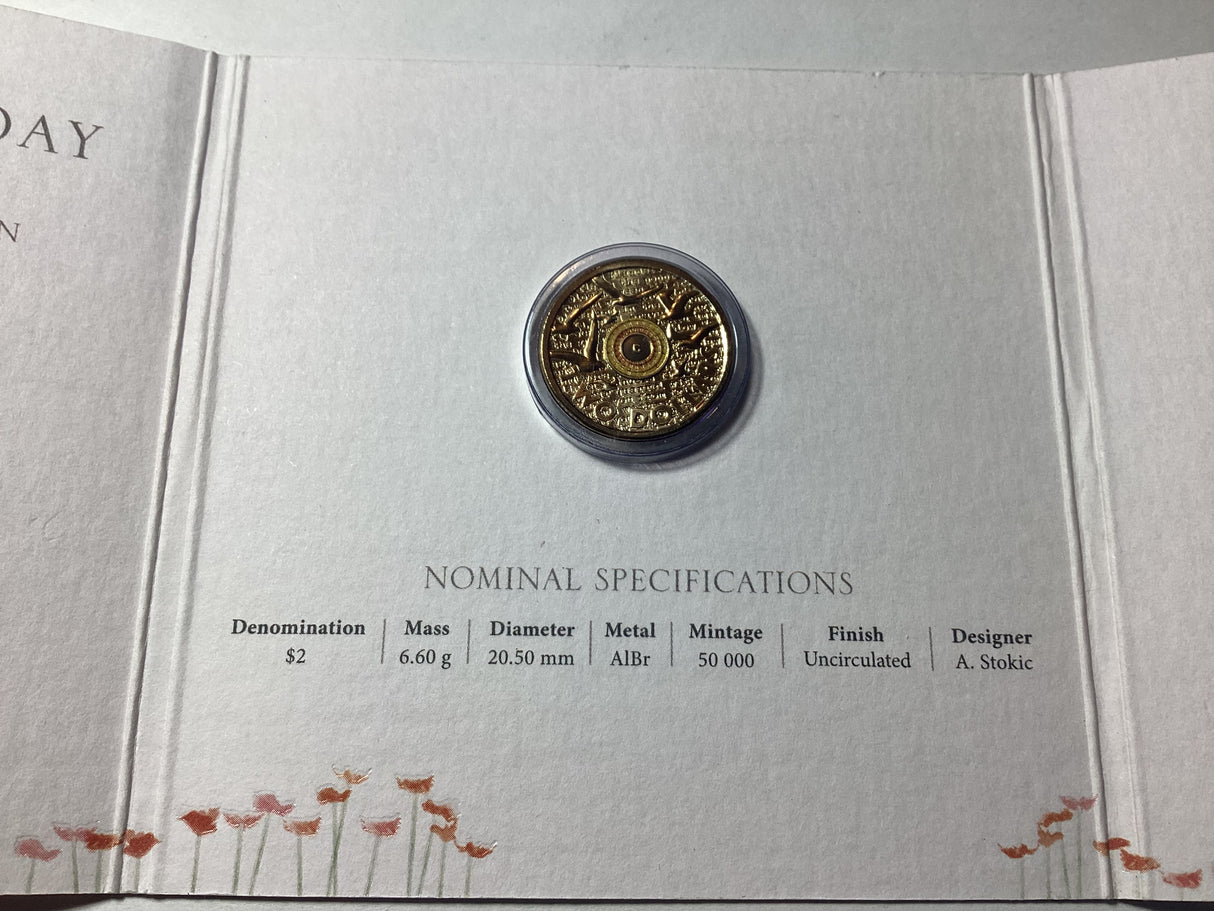 2015 $2 Remembrance Day 'C' Mintmark Uncirculated Carded Coin