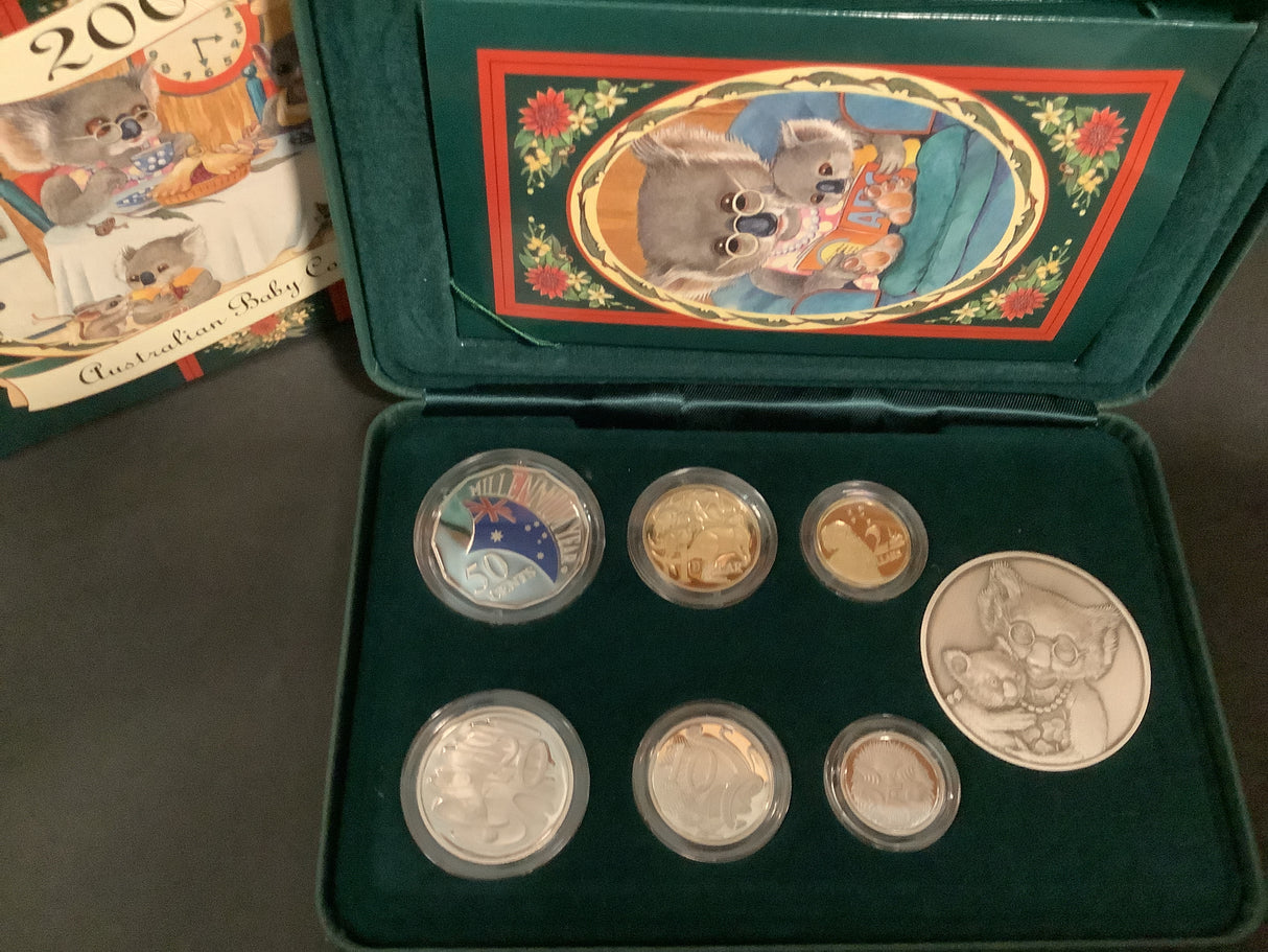 2000 Australian Baby Coin Proof Set. Featuring Coloured 50c Coin.
