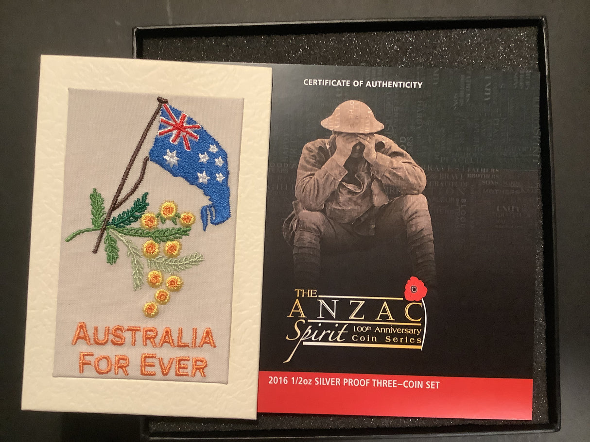 2016 The Anzac Spirit 100th Anniversary 3 Coin 1/2 ounce silver coin set.