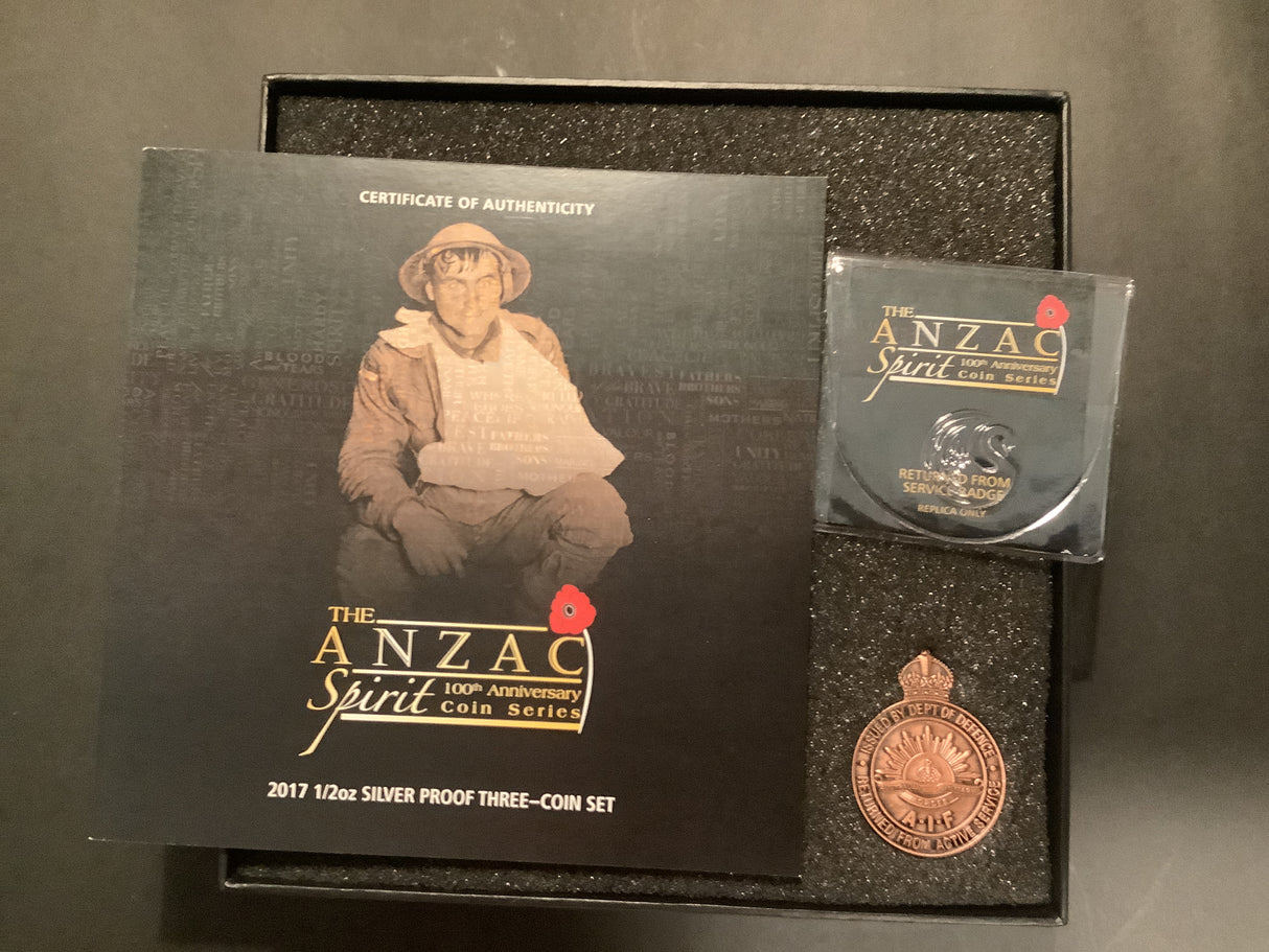 2017 The Anzac Spirit 100th Anniversary 3 Coin 1/2 ounce silver coin set.