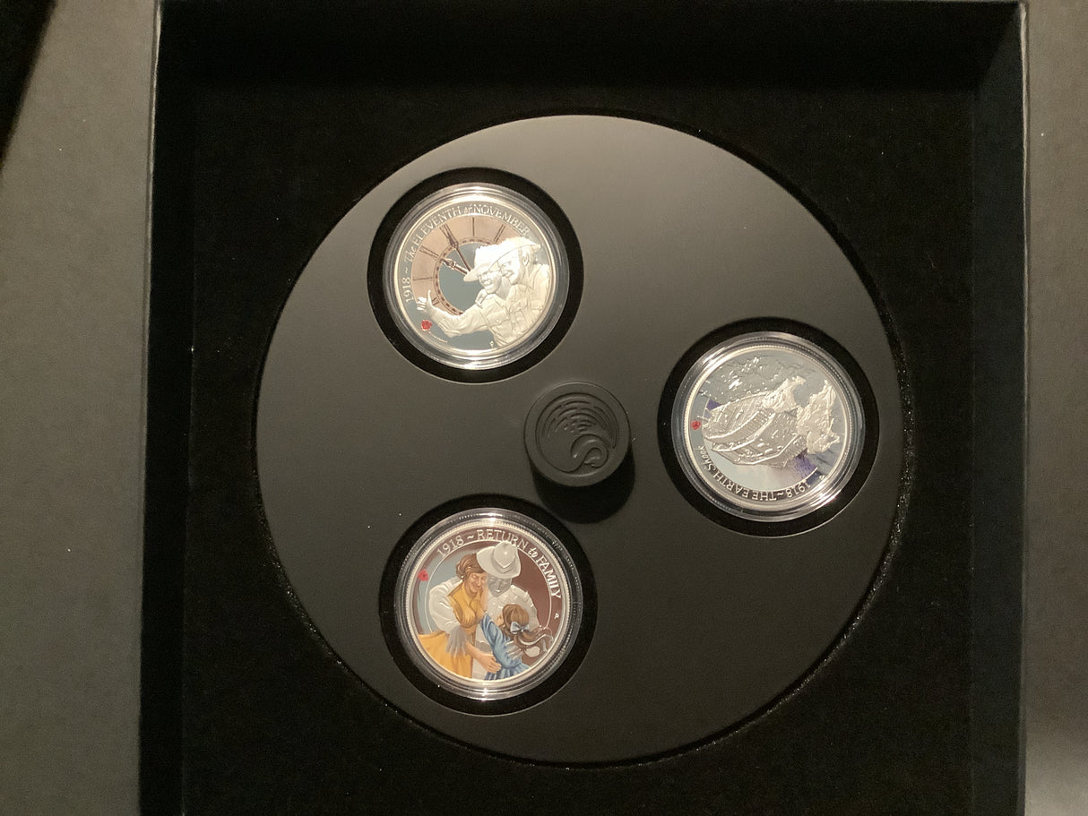 2018 The Anzac Spirit 100th Anniversary 3 Coin 1/2 ounce silver coin set.