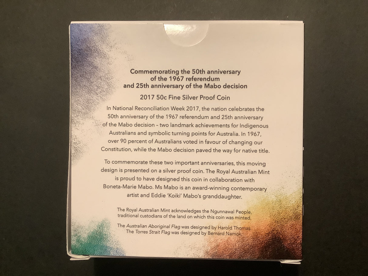 2017 50c Fine Silver Proof Coin. Pride and Passion 25th anniversary of Mabo.