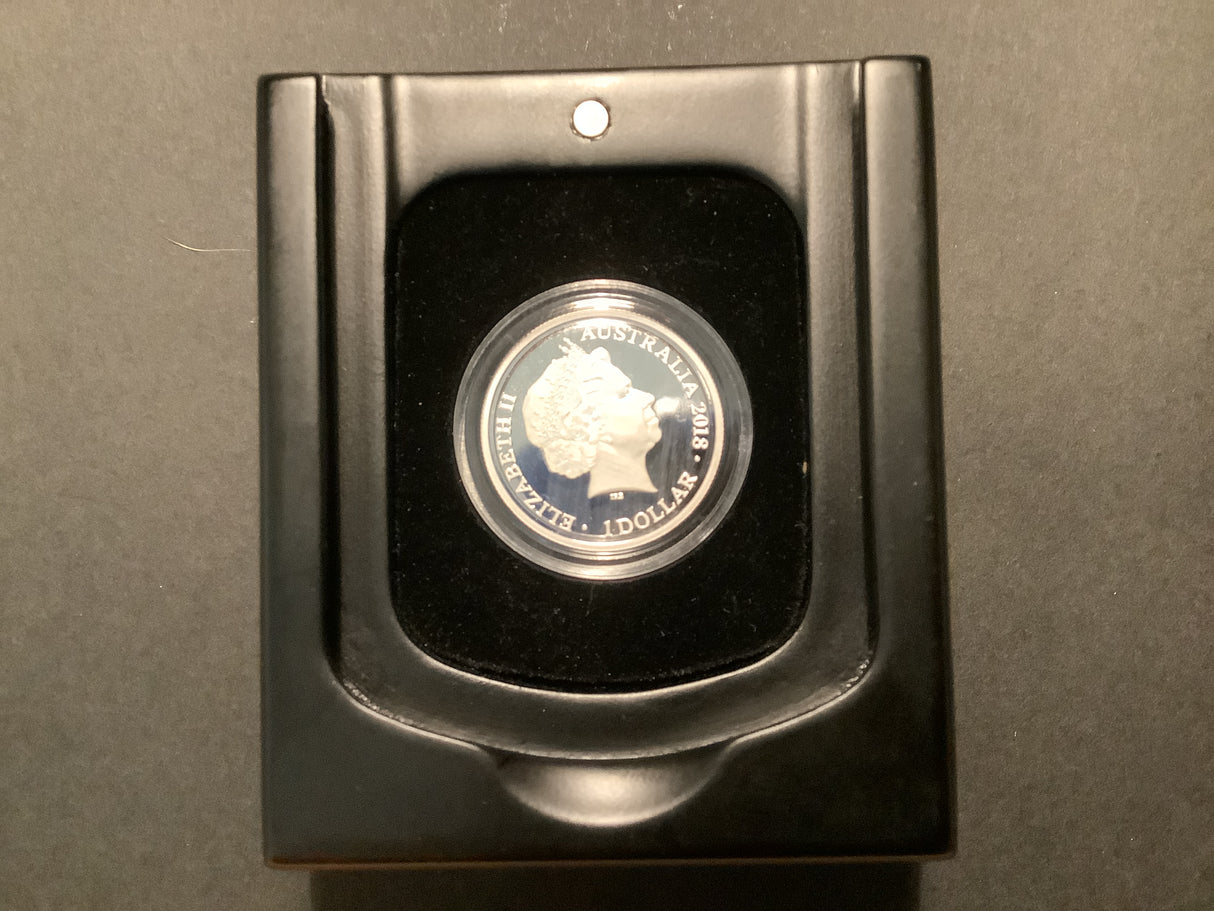 2018 Kangaroo At Sunset $1 Fine Silver Proof Coin.