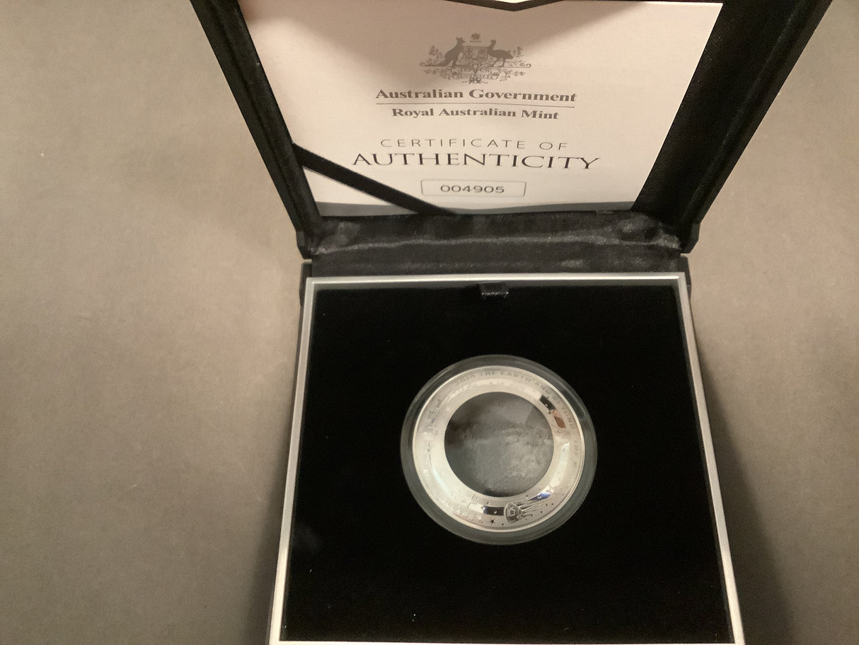 2019 Earth and Beyond Series The Moon. $5 Coloured Fine Silver Proof Damed Coin.