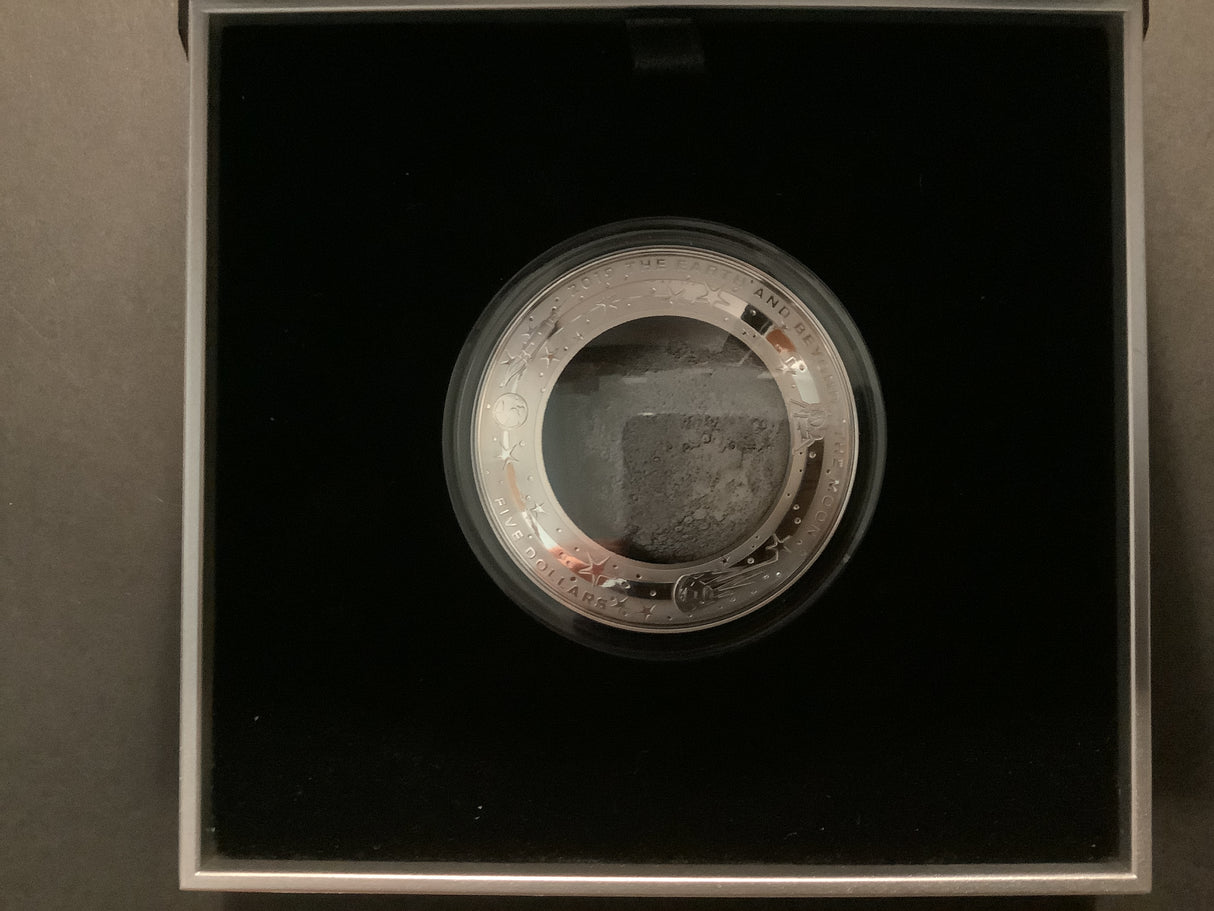 2019 Earth and Beyond Series The Moon. $5 Coloured Fine Silver Proof Damed Coin.
