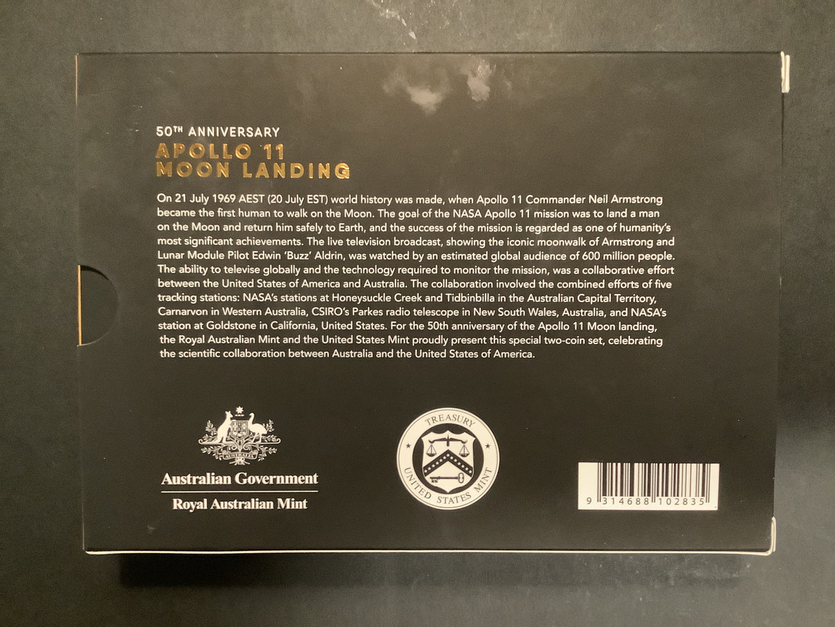 2019 50th Anniversary of Apollo 11 Moon Landing. Two-Coin Proof Set