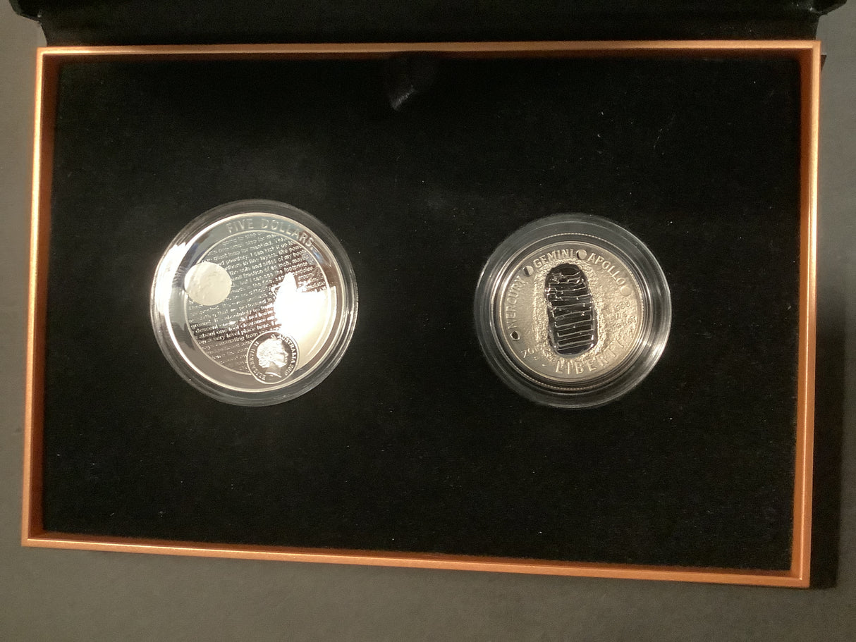 2019 50th Anniversary of Apollo 11 Moon Landing. Two-Coin Proof Set