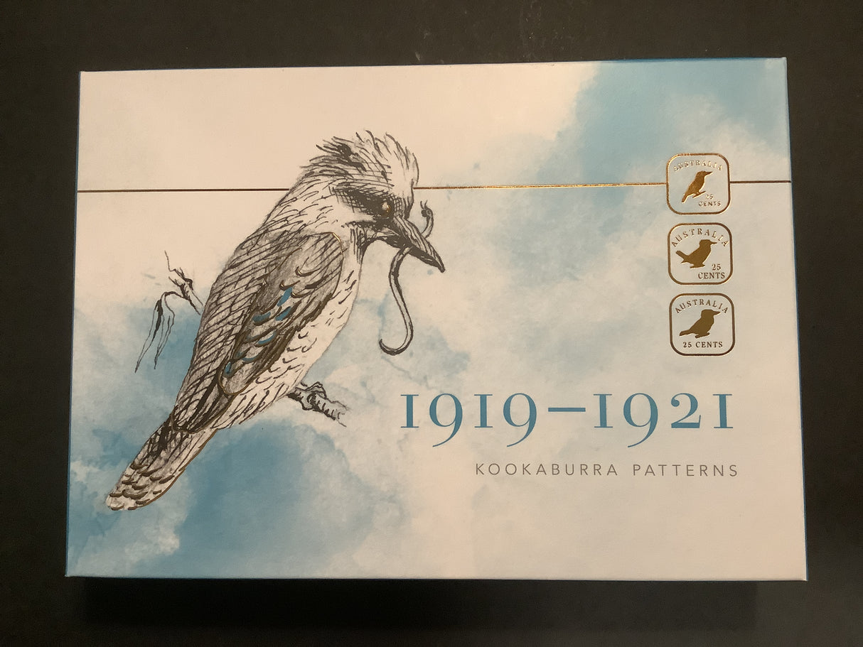 2019 25c Kookaburra Patterns 1919-1921 Three Coin Fine Silver Proof Set.