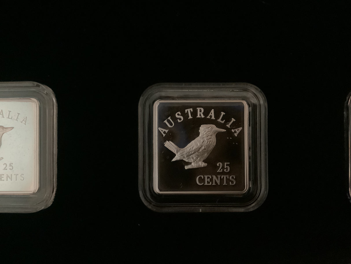 2019 25c Kookaburra Patterns 1919-1921 Three Coin Fine Silver Proof Set.