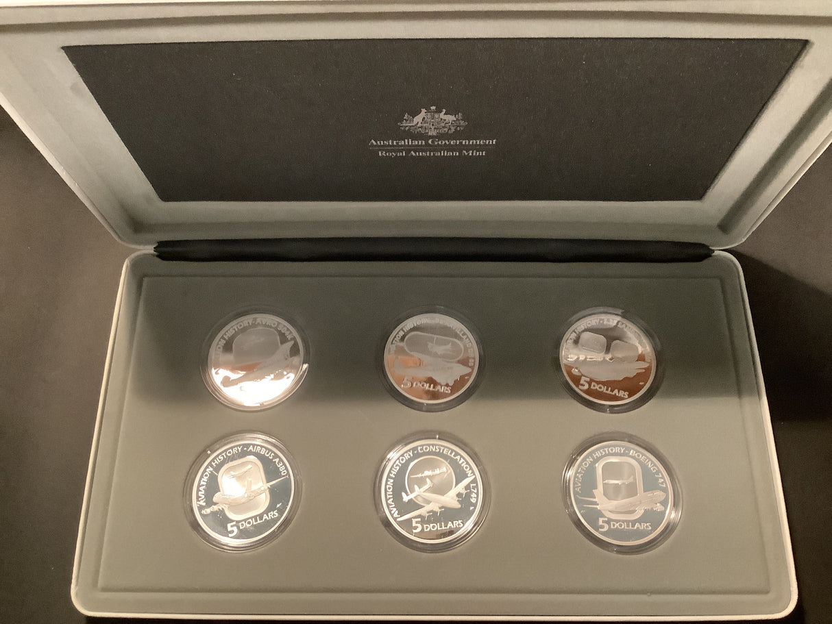 2008-10 Masterpieces in Silver. Flying Through Time Aviation. 6 Coin Set.