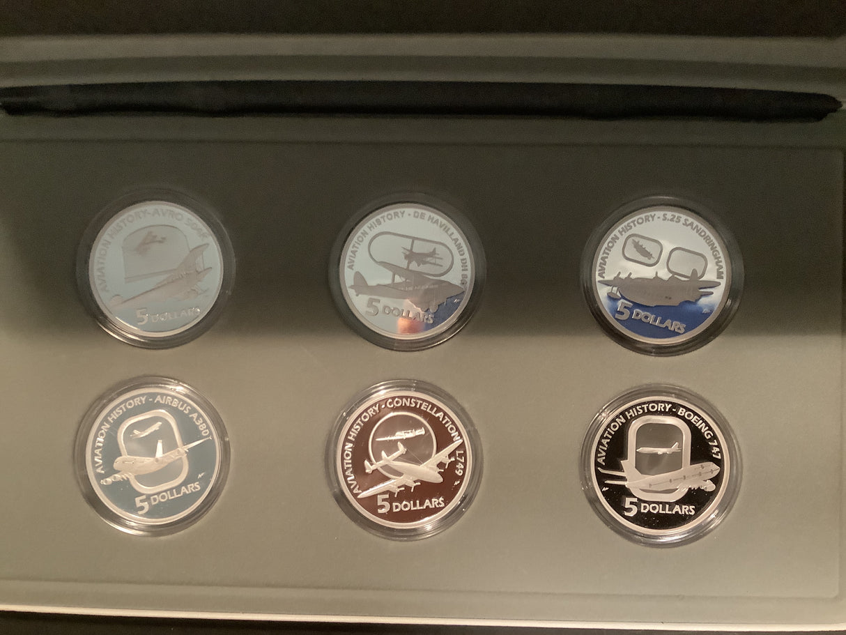 2008-10 Masterpieces in Silver. Flying Through Time Aviation. 6 Coin Set.