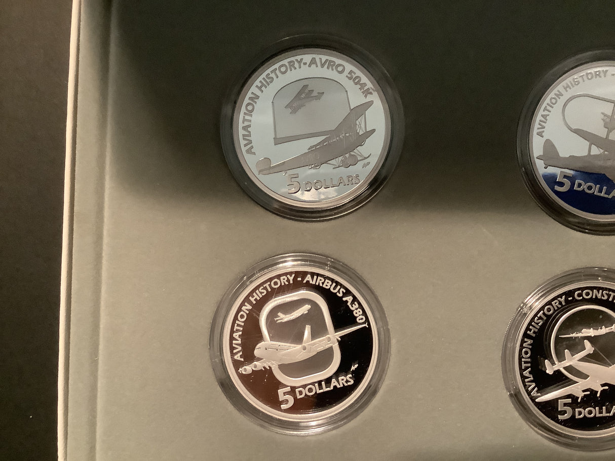2008-10 Masterpieces in Silver. Flying Through Time Aviation. 6 Coin Set.