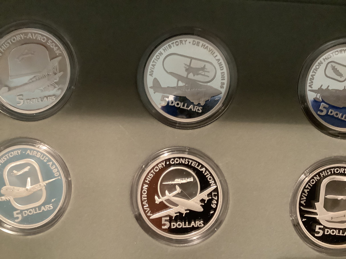 2008-10 Masterpieces in Silver. Flying Through Time Aviation. 6 Coin Set.