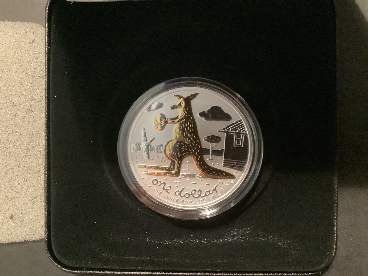 2008 $1 Selectively Gold Plated Silver Kangaroo Proof Coin. Reg Mombassa.