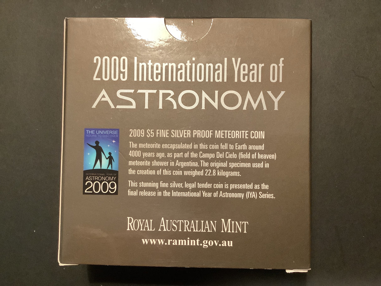 2009 $5 Fine Silver Proof Meteorite Coin. International Year of Astronomy.