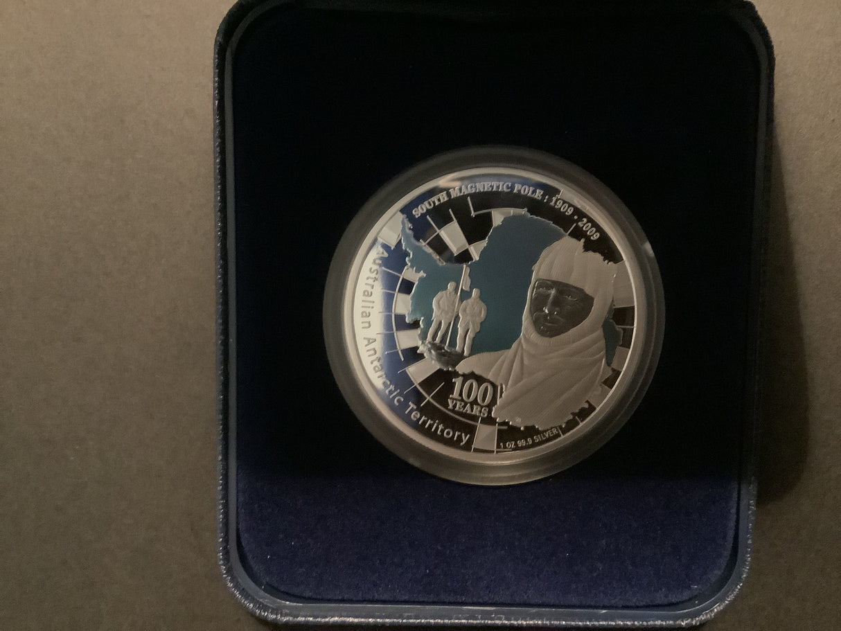 2009 Australian Antarctic Territory South Magnetic Pole 1oz Silver Proof Coin.