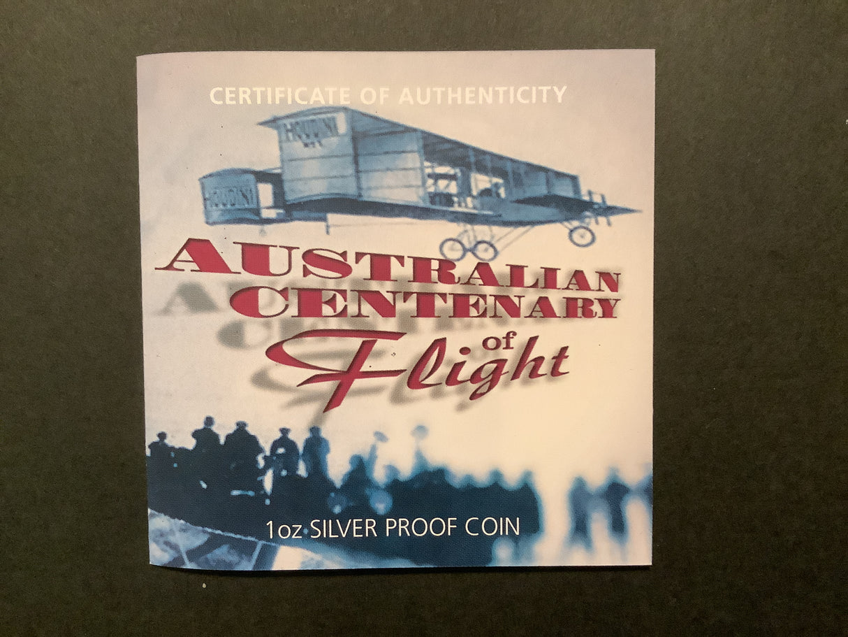 2010 $1 Australian Centenary of Flight 1 Ounce Silver Proof Coin.