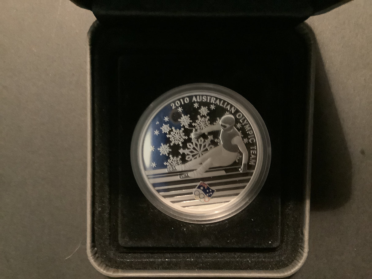 2010 $1 Australian Olympic Winter Team 1oz Silver Proof Coin.