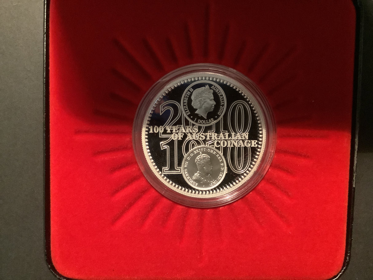 2010 $1 100 Years of Australian Coinage Silver Proof Coin.