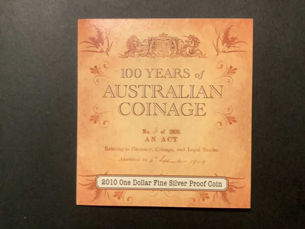 2010 $1 Fine Silver Proof Coin. 100 Years of Australian Coinage.