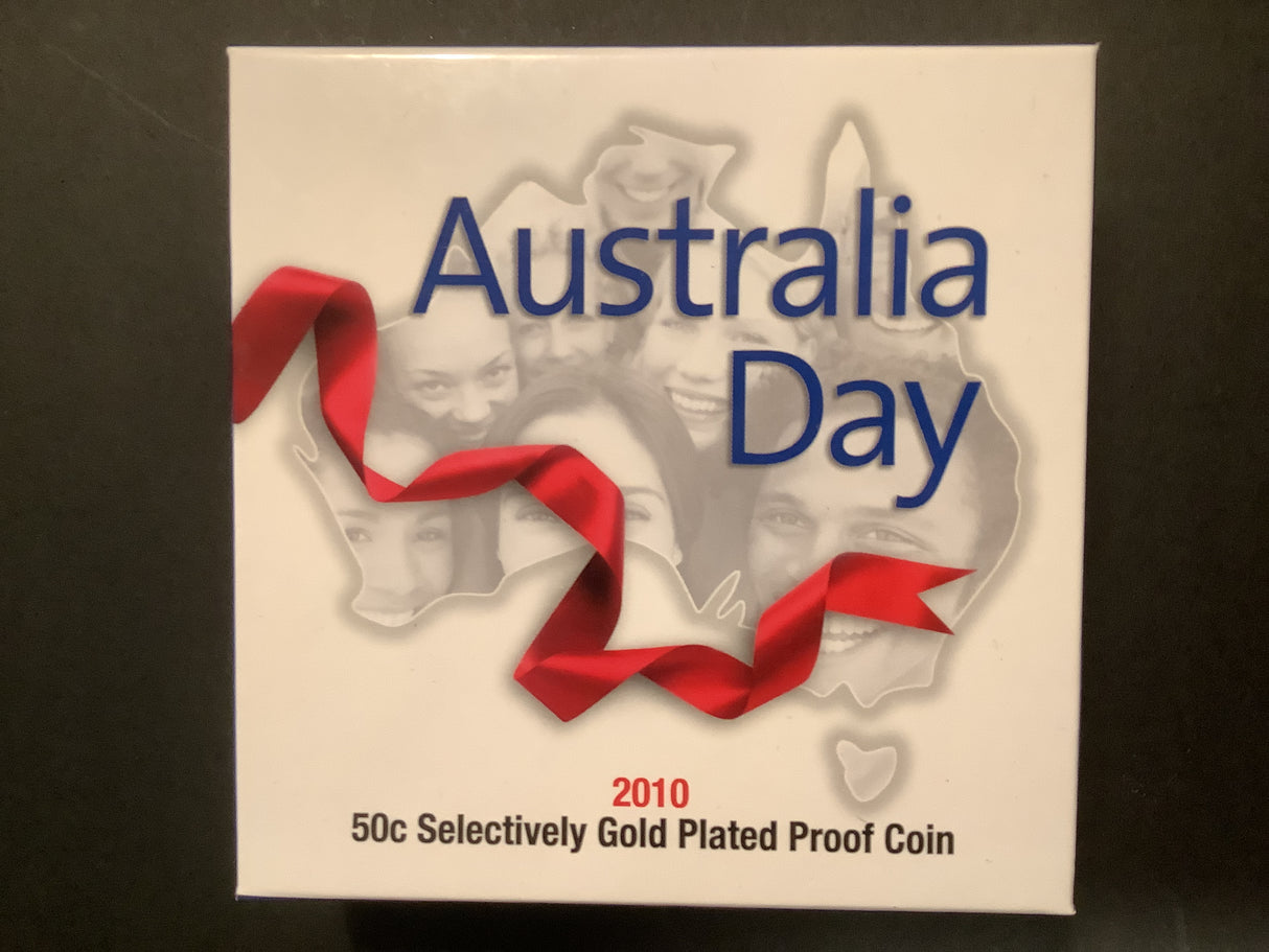 2010 50c Selectively Gold Plated Silver Proof Coin. Australia Day.