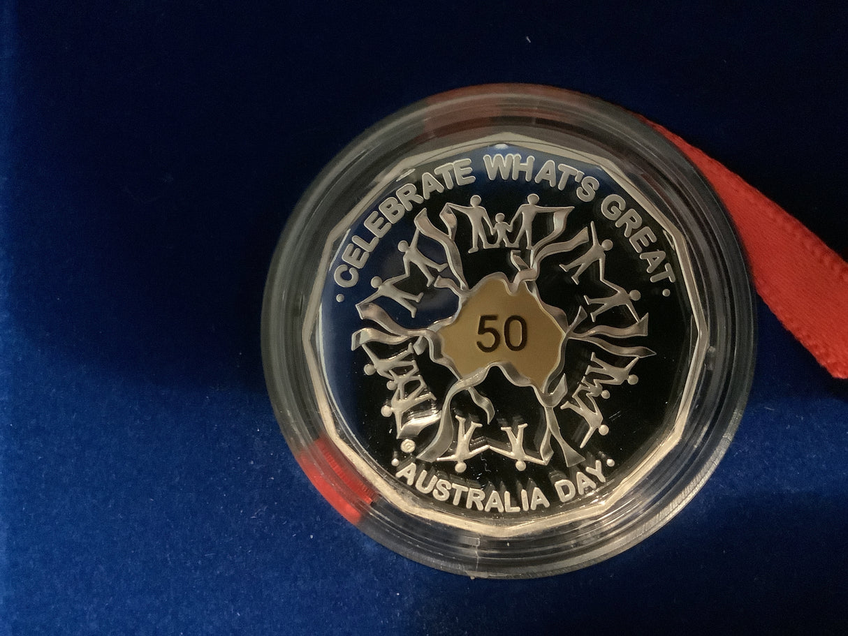 2010 50c Selectively Gold Plated Silver Proof Coin. Australia Day.