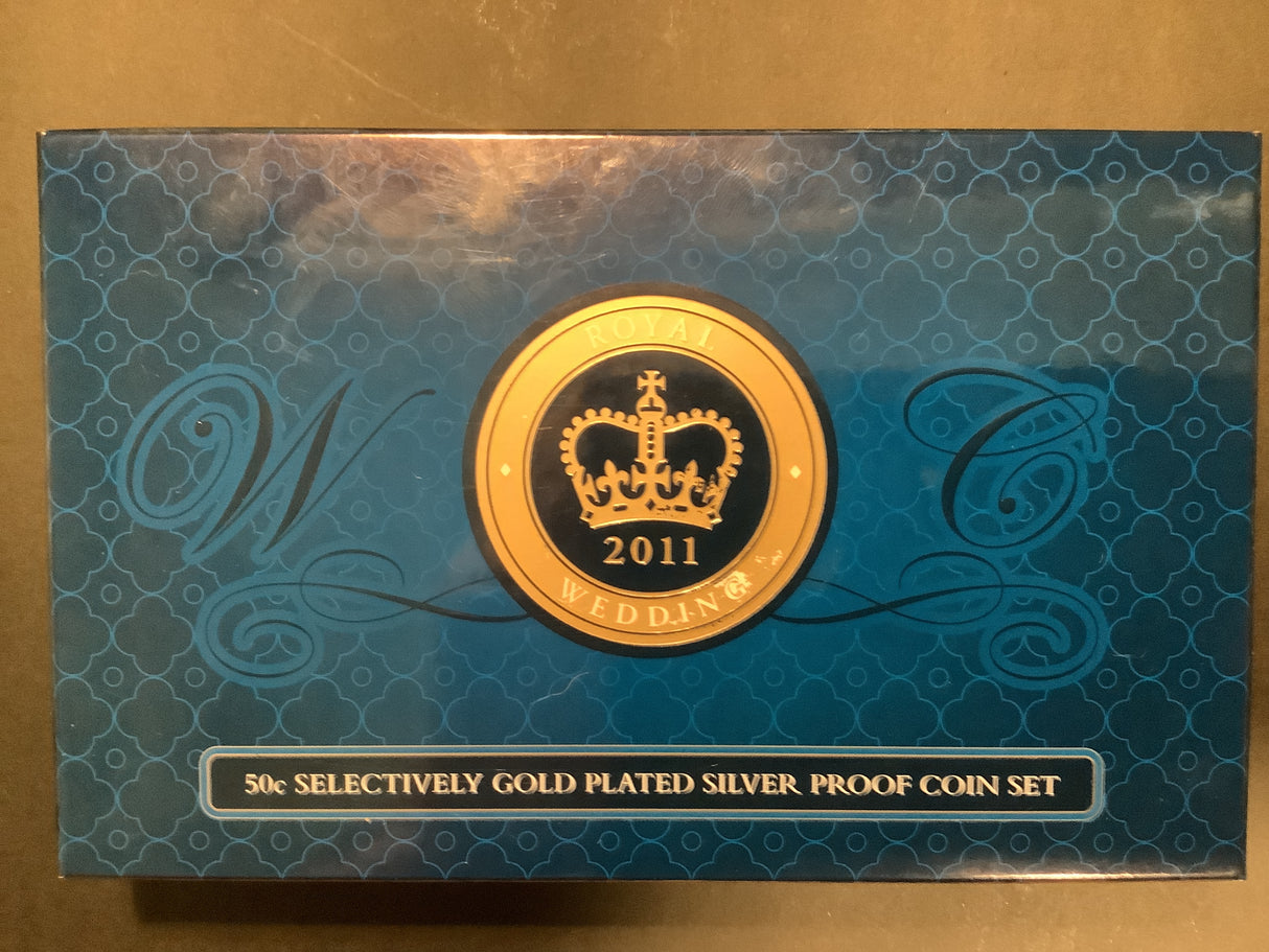 2011 50c Selectively Gold Plated Silver Proof Coin Set. Royal Wedding.