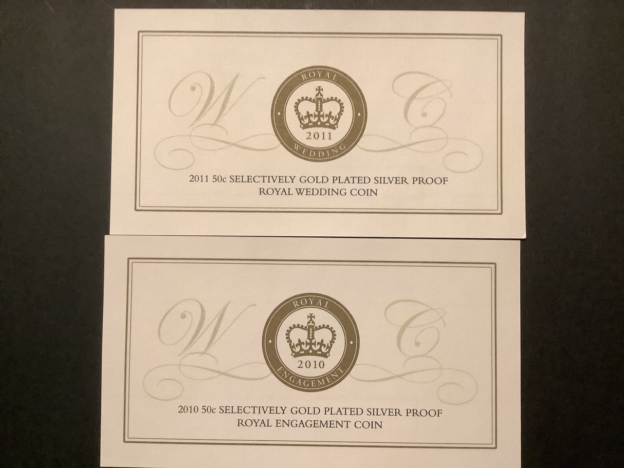 2011 50c Selectively Gold Plated Silver Proof Coin Set. Royal Wedding.