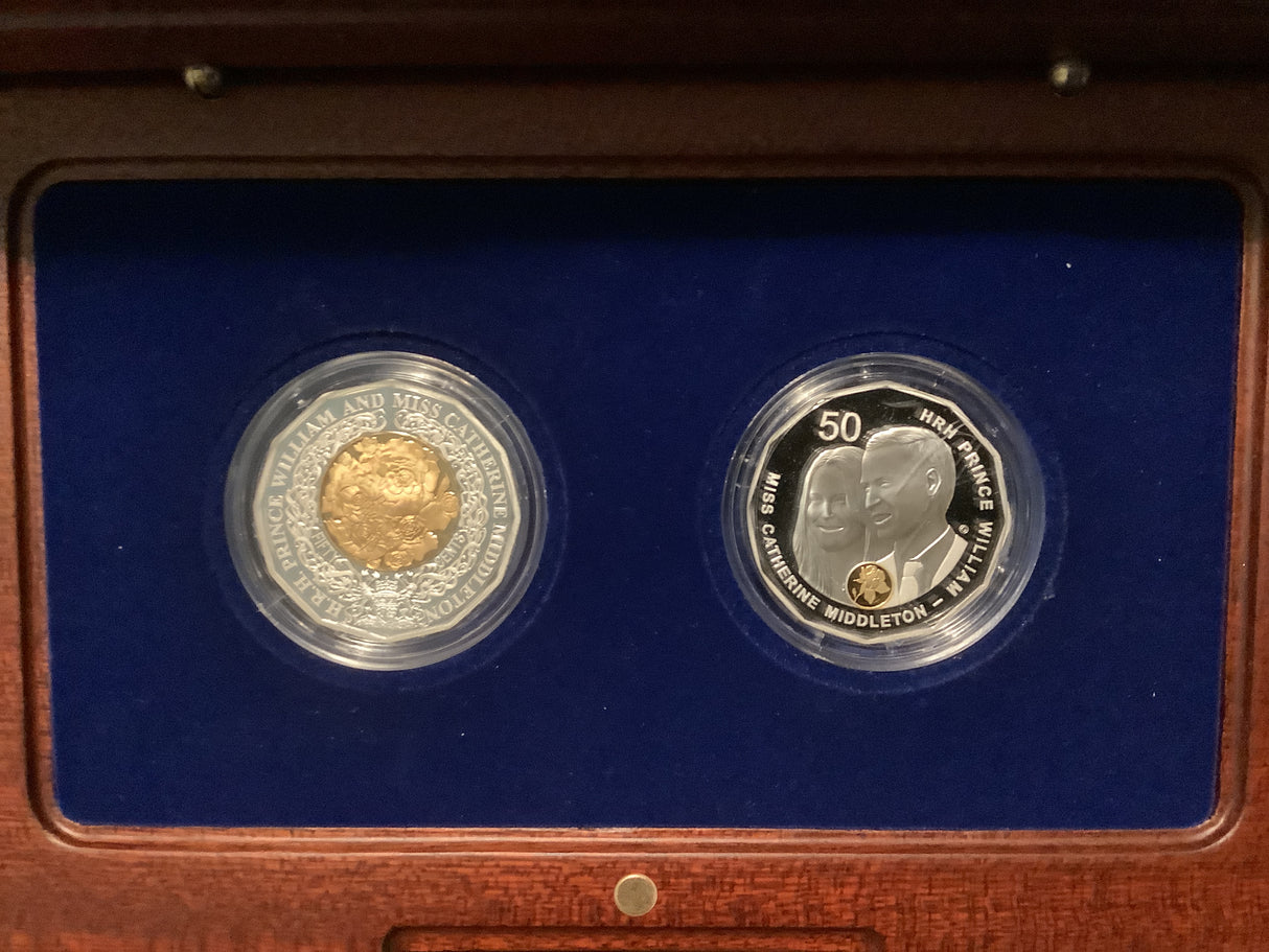 2011 50c Selectively Gold Plated Silver Proof Coin Set. Royal Wedding.