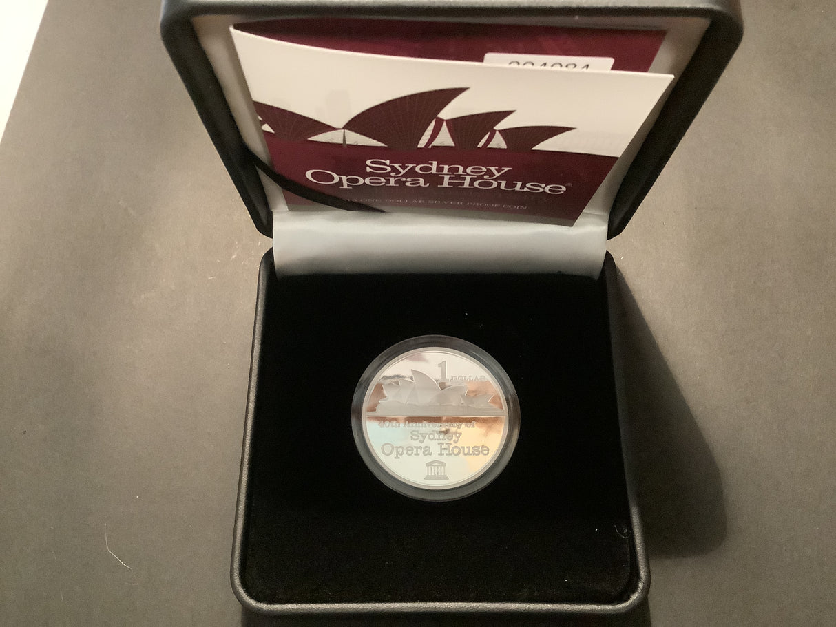 2013 $1 Silver Proof Coin. 40th Anniversary Sydney Opera House.