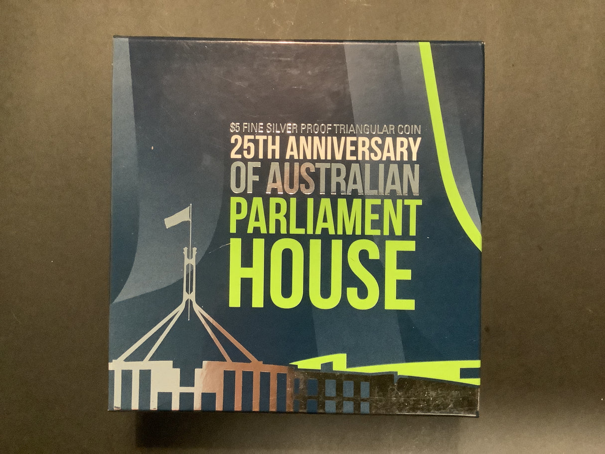 2013 $5 Silver Proof Triangular Coin. 25th Anniversary of Parliament House.