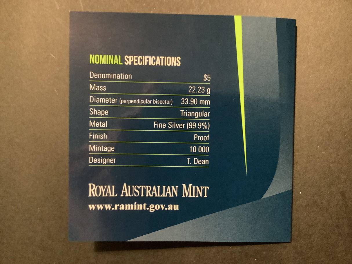 2013 $5 Silver Proof Triangular Coin. 25th Anniversary of Parliament House.