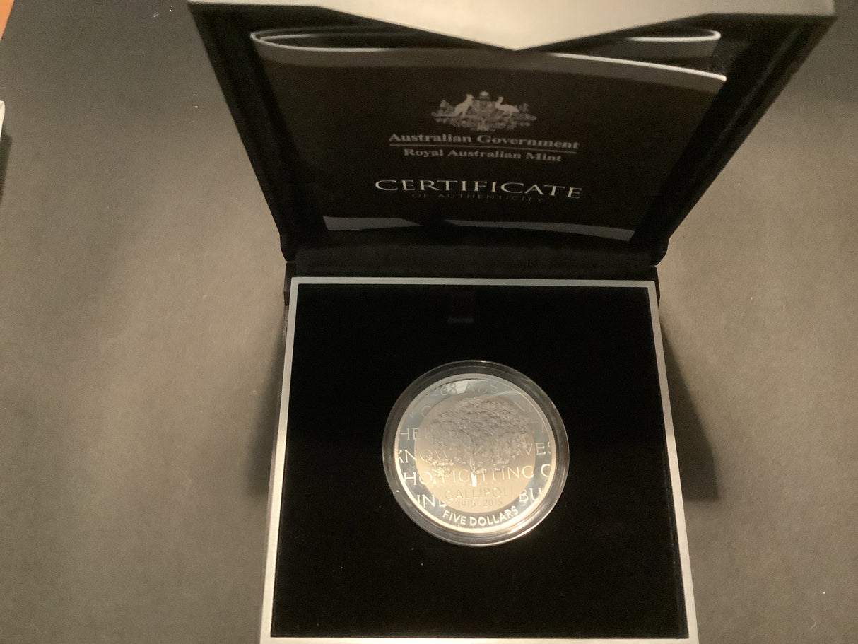 2015 $5 Silver Proof Coin. Centenary of the Gallipoli Landing.
