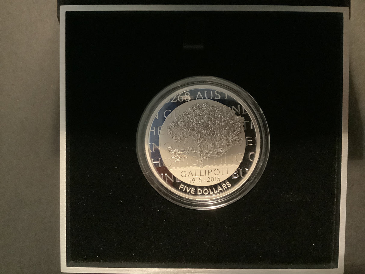 2015 $5 Silver Proof Coin. Centenary of the Gallipoli Landing.