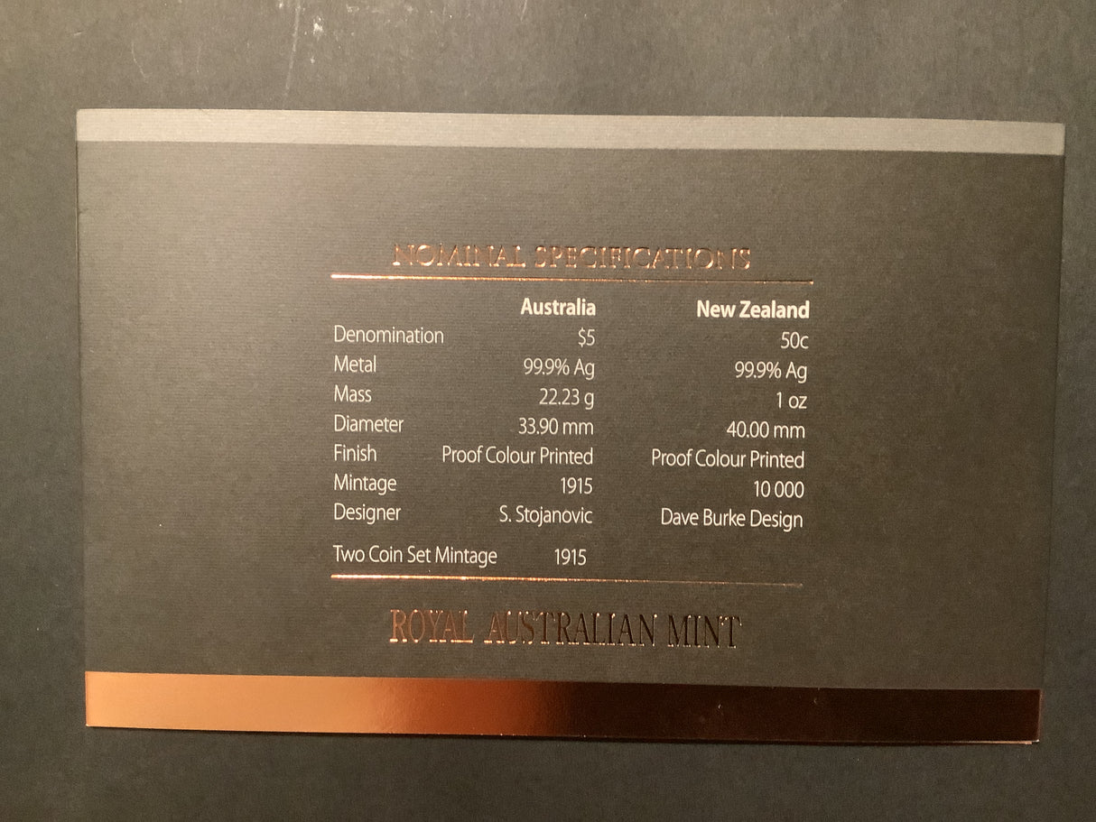 2015 Two Coin Silver Set. ANZAC Centenary