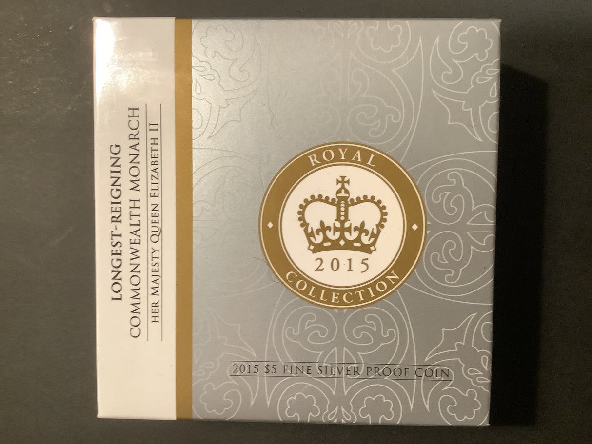 2015 $5 Silver Proof Longest Reigning Commonwealth Monarch. Queen Elizabeth II.
