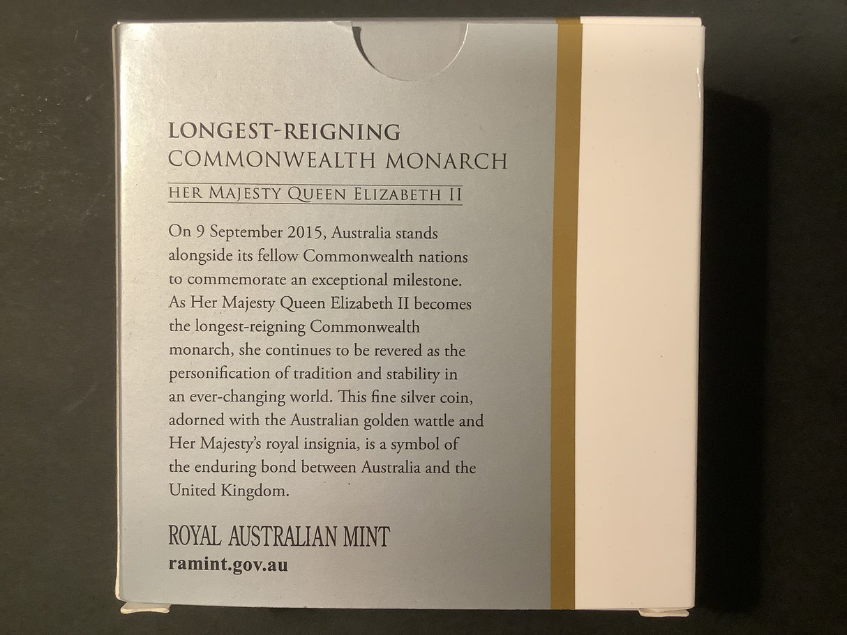 2015 $5 Silver Proof Longest Reigning Commonwealth Monarch. Queen Elizabeth II.