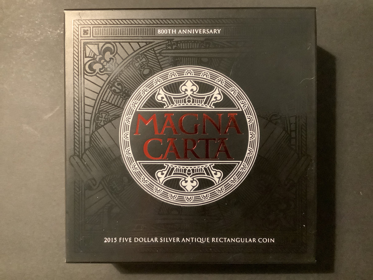 2015 $5 Silver Antique Rectangular Coin. Magna Carta 800 years.