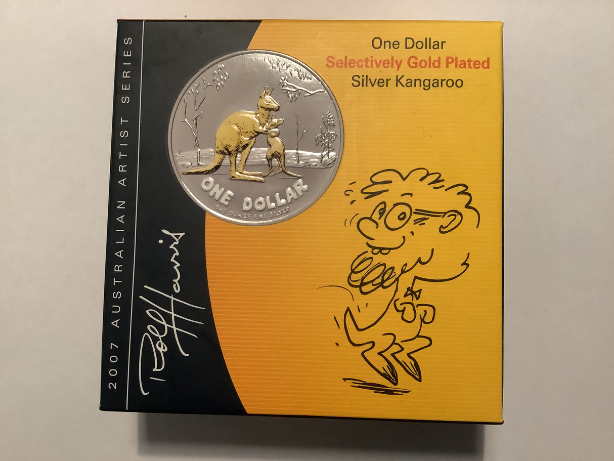 2007 Australian Artist Series $1 Selectively Gold Plated Silver Kangaroo. Rolf Harris.