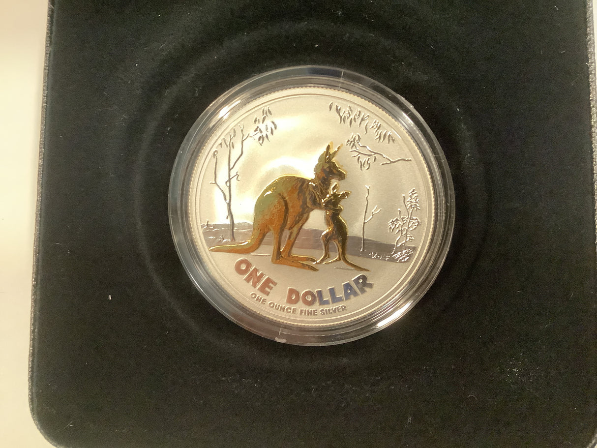 2007 Australian Artist Series $1 Selectively Gold Plated Silver Kangaroo. Rolf Harris.